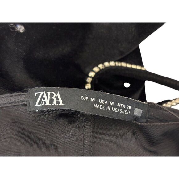 Zara Womens Velvet Midi Dress Size M Black draped Vneck Cocktail 9246/617 NWT - Picture 7 of 12